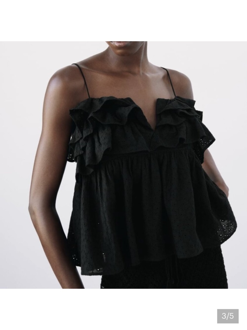 Zara Black Ruffle Eyelet Camisole Top